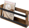 MyGift Rustic Burnt Solid Wood and Industrial Matte Black Metal Magazine by MyGiftHome