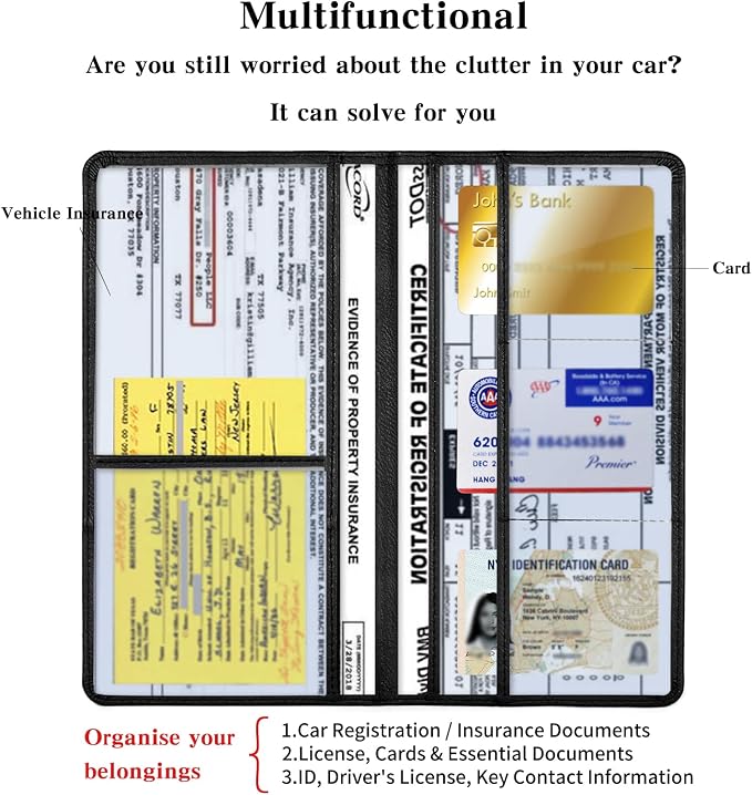 TILDOSAC Leather Car Registration and Insurance Card Holder, Car Document Holder - Image 2