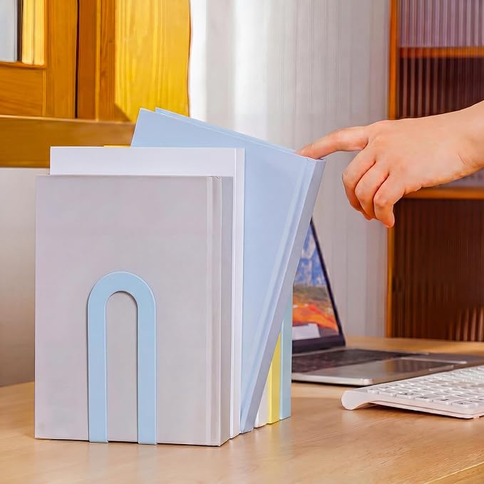 Chunful 6 Pcs Metal Book Ends for Shelves Modern Bookends Decorative Book Shelf - Image 2