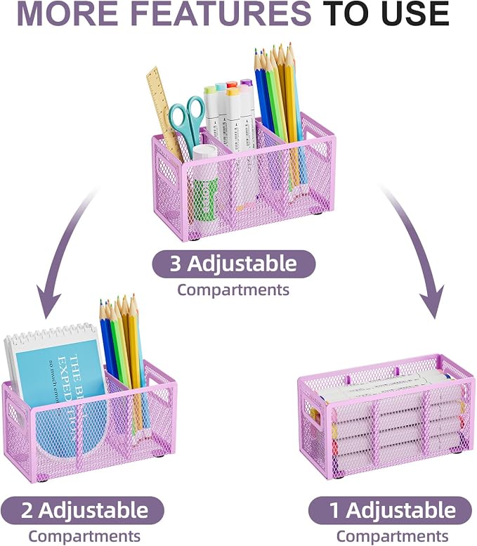 Marbrasse Mesh Pen Holder for Desk, Pencil Holder Desk Organizer 3 Adjustable - Image 3