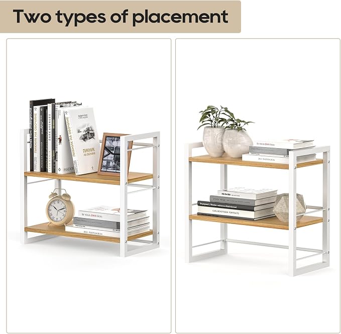 Office Desk Shelf Organizer, Wood Desktop Bookshelf Supplies Storage Rack - Image 6
