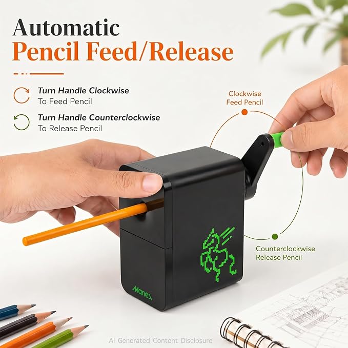 Marie's Long Point Manual Pencil Sharpener, 5-Level Adjustable Hand Crank - Image 2