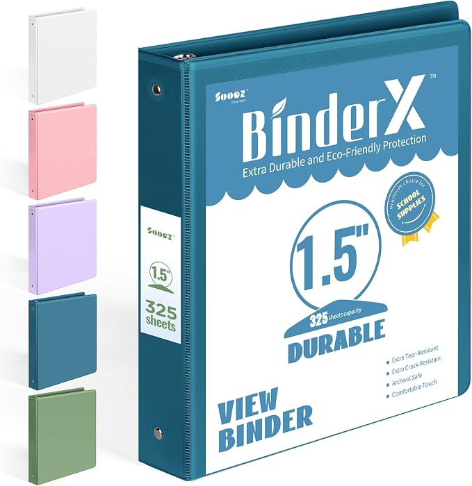 BinderX Extra Durable 1.5 Ring Binder, Round Ring 1.5 Inch Binders, Fits 325 by Sooez