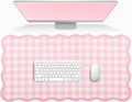 Scalloped Gingham Pink Desk Mat, Large Cute Desk Pad by Unknown