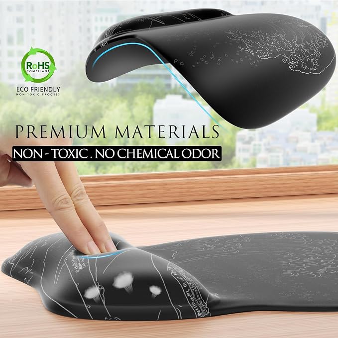 MROCO Ergonomic Mouse Pad with Gel Wrist Rest, 9.4 x 8.1 in, Kanagawa Wave | - Image 5