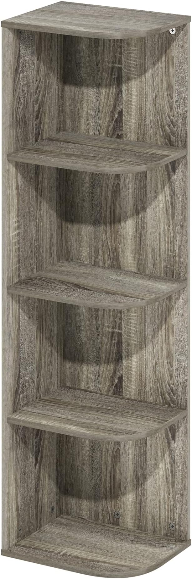 Furinno Pasir 4-Tier Corner Open Shelf Bookcase, French Oak - Image 6