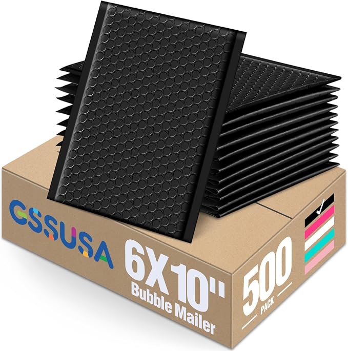 GSSUSA Black Bubble Mailers 6X10 Inches 500 Pack, Padded Poly Bubble Mailer by GSSUSA