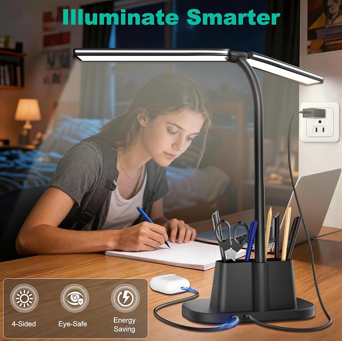 Desk Lamp with USB-C Charging Port and Organizer Base, LED Desk Light with Pen - Image 7