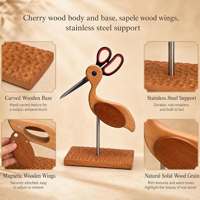 Wooden Sewing Scissor Holder Sewing Lover Gifts Sewing Room Decor | Crane - Image 6