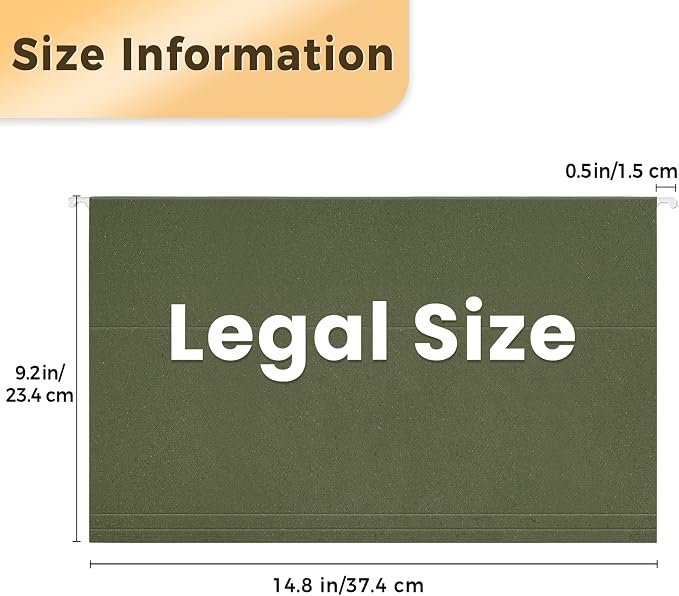 SUNEE Hanging File Folders Legal Size, 25 Pack Reinforced Hang Folders - Image 2