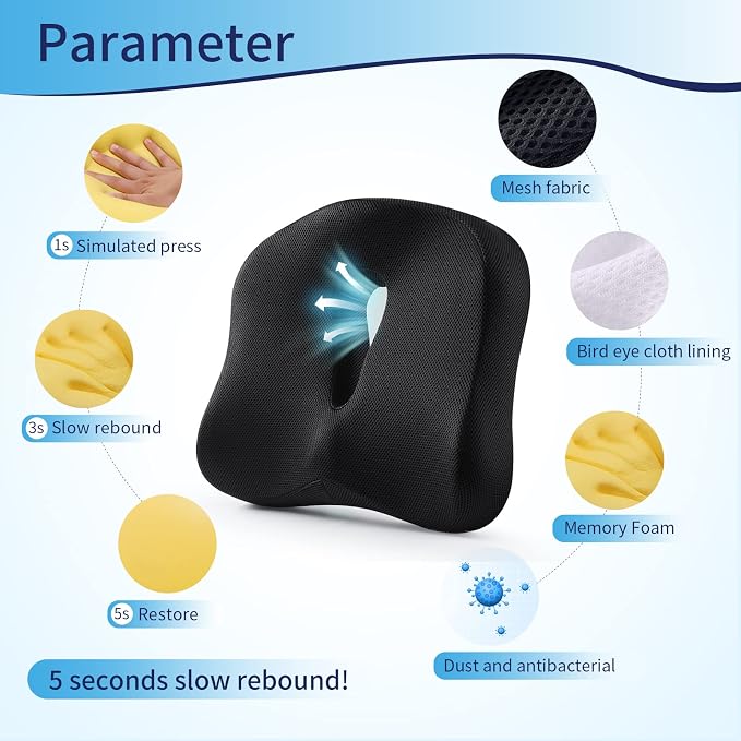 Memory Foam Seat Chair Cushion for Relieves Back Sciatica Pain Tailbone Pain - Image 3
