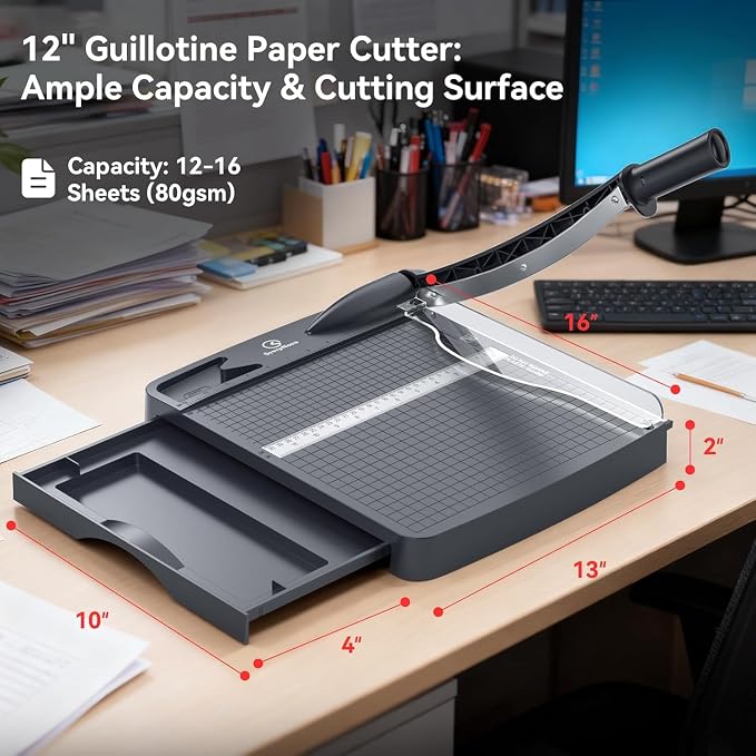 12 Inch Heavy Duty Paper Cutter, 12-16 Sheets Capacity Guillotine Paper Cutter - Image 3