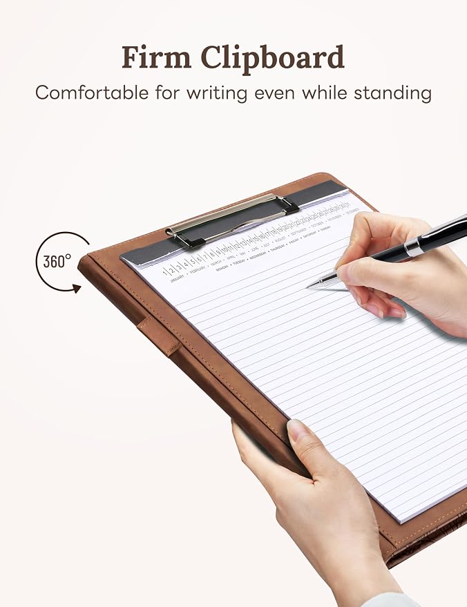 Clipboard Folder Padfolio, Mymazn Writing Portfolio Faux Leather Clipboards - Image 6