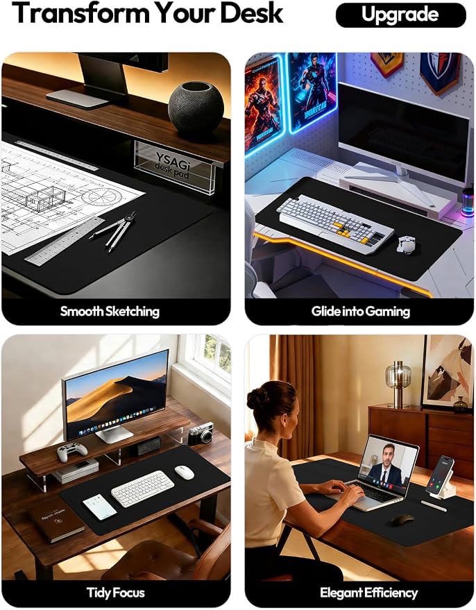YSAGi Leather Desk Protector, Office Mat, Large Mouse Mat, Non-Slip PU Leather - Image 2
