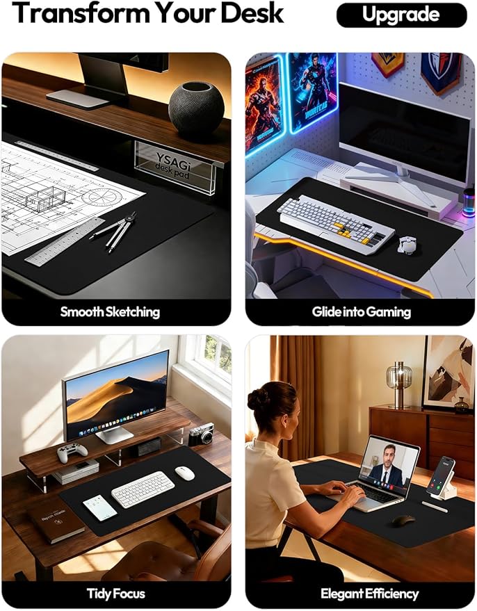 YSAGi Large Extended PU Leather Desk Pad Protector – Non-Slip Waterproof Desk - Image 2