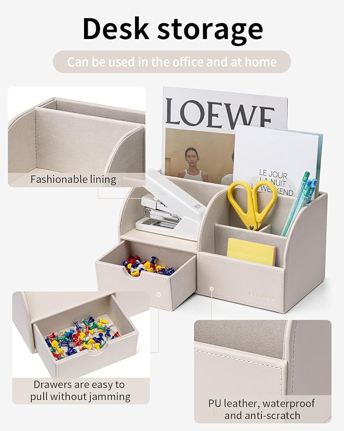Vlando Office Desk Organizer Leather Desktop Organizer Caddy - Image 3