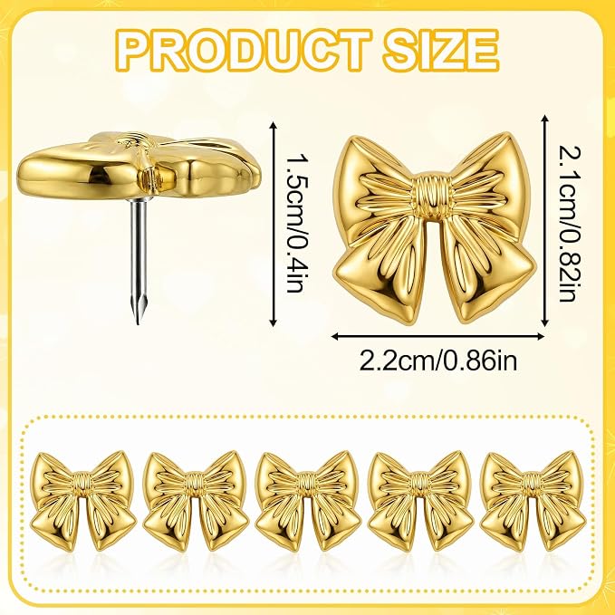 JANYUN 60Pcs Cute Gold Bow Push Pins Decorative Thumb Tacks - Image 3