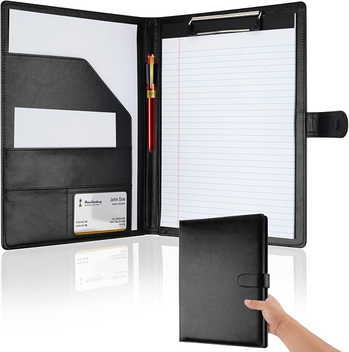 Professional Padfolio with Clipboard, Faux Leather Portfolio Folder Binder by MOWPOG
