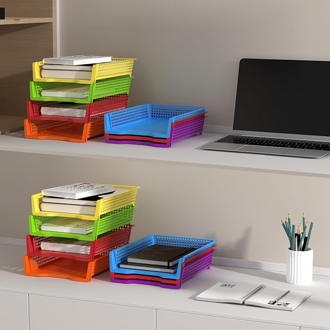 7 Pcs Plastic Stackable Paper Tray Turn in Trays Classroom Teachers Desk - Image 7