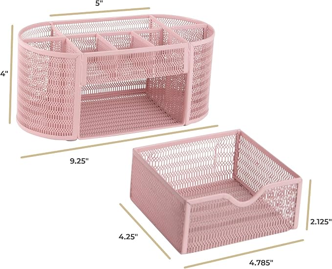 BLU MONACO | Pink Desk Organizers Metal Mesh Stationery Holder | Wire Mesh Desk - Image 6