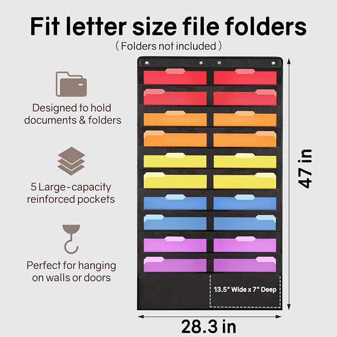 SUNEE 20 Pockets Hanging Wall File Organizer, Space Saver - Image 3