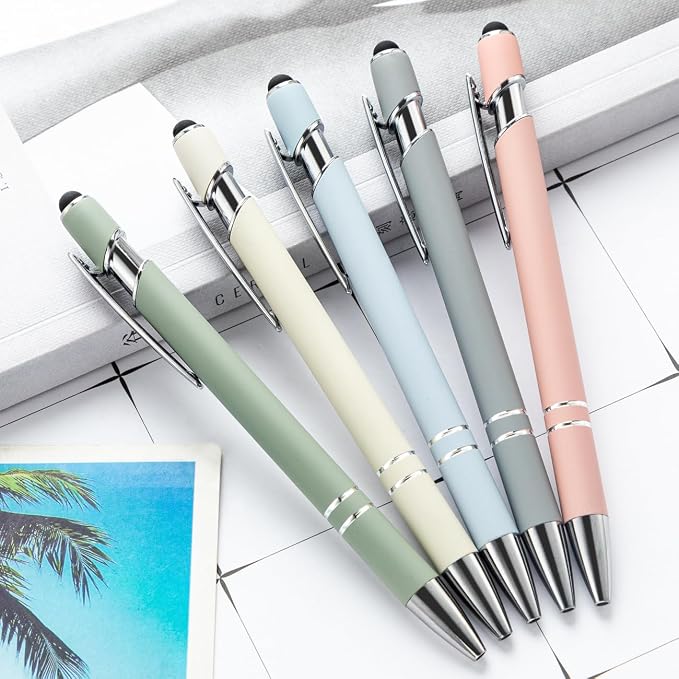 PASISIBICK 8 Pieces Ballpoint Pens, 2-in-1 Stylus Tip Retractable Ballpoint Pen - Image 5