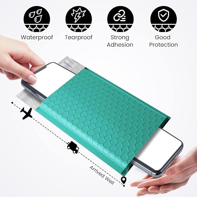 Fuxury Small Bubble Mailers 4x8" 100 Pack, Teal Bubble Mailer, Self Seal Padded - Image 6