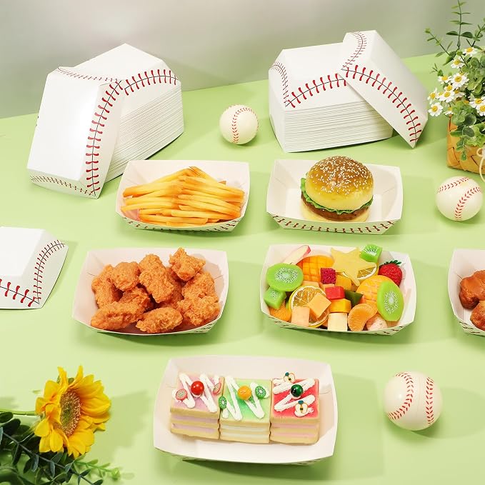 Roshtia 100 Pack Baseball Party Supplies Paper Food Trays Disposable Serving - Image 5
