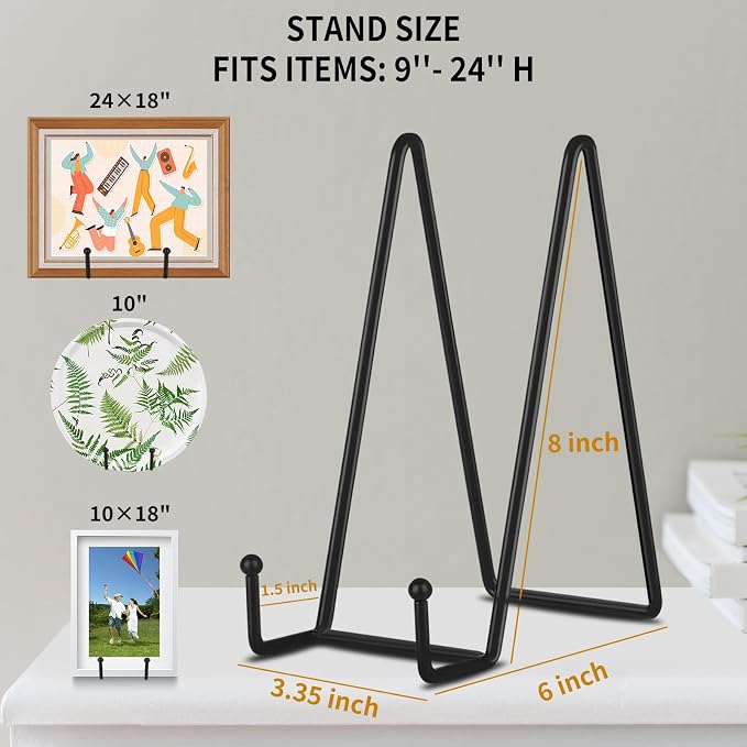 Decolore 8 Inch 3 Pack Black Metal Plate Holder Display Stands - Image 2