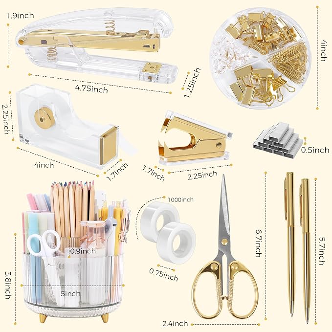 SKYDUE Gold Office Supplies Set, Pencil Holder - Image 5