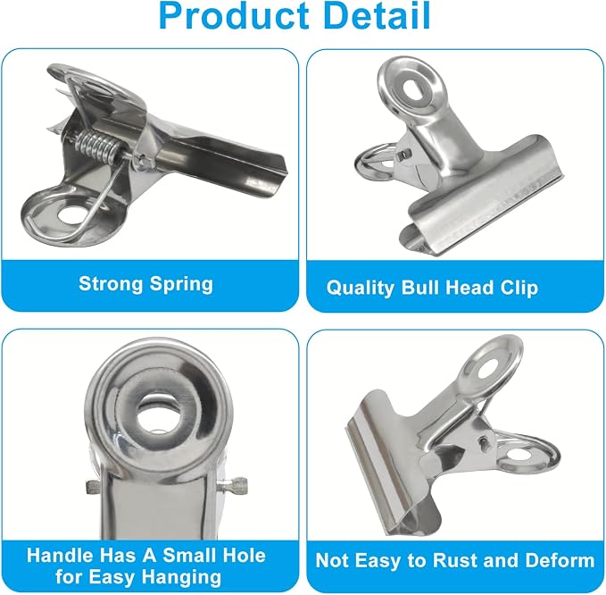 Bonsicoky 10 Pack Sliver Bulldog Clips, 2.5 inch / 65mm Mini Metal Hinge Clips - Image 5