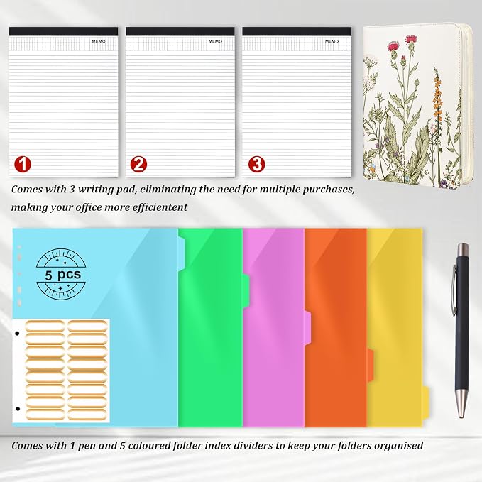 Leathario Portfolio Binder, Includes 5 Folder Index Dividers and 3 Notepads - Image 3