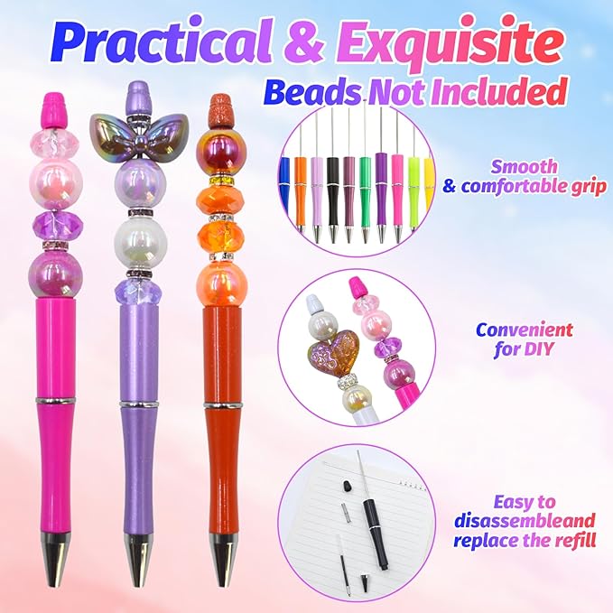 150 Pieces DIY Beadable Pen Kit – 50 Plastic Ballpoint Pens - Image 3