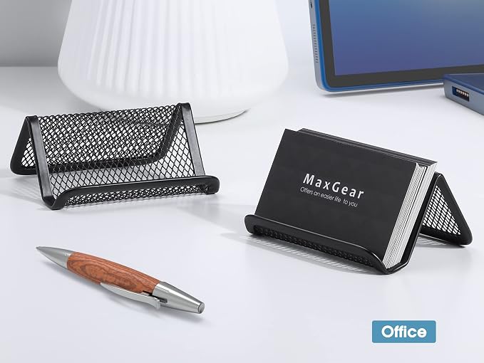 MaxGear Mesh Business Card Holder 2 Pack | Black Metal Business Card Display - Image 7