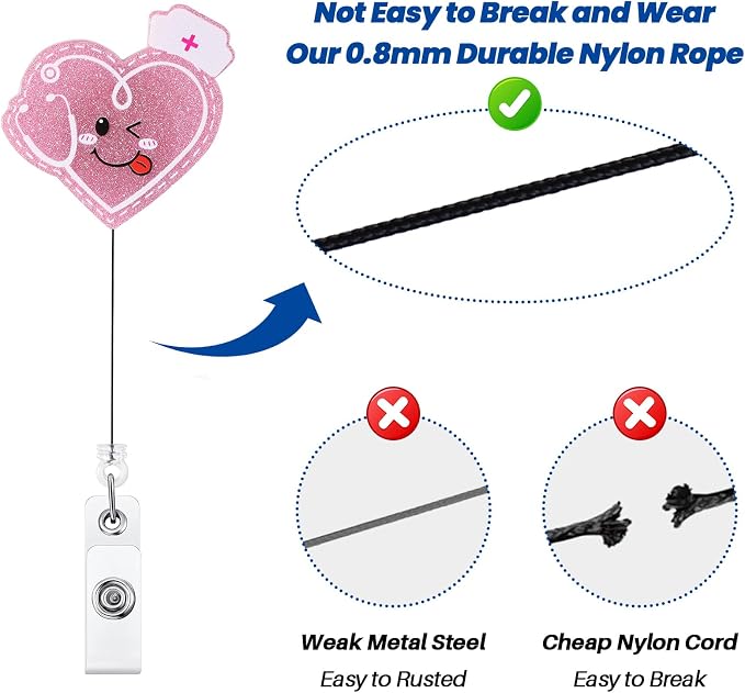 Cute Nurse Heart Stethoscope Retractable Badge Reel CNA MA ID Holder Pink | - Image 5