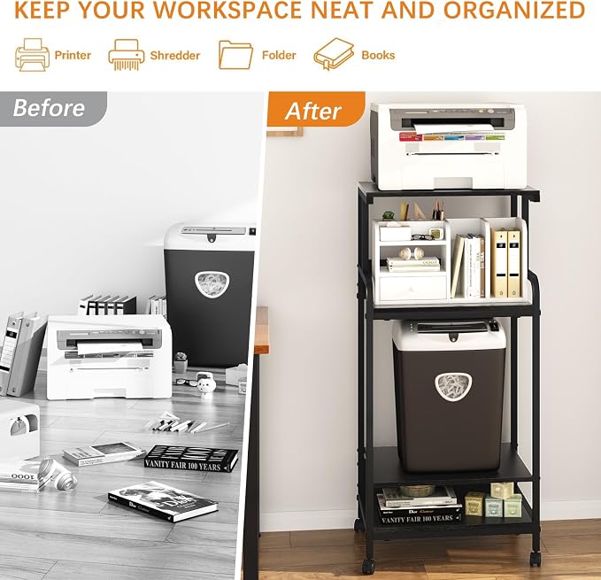 Arbuxzuy 4 Tier Stand with Storage Shelf, Tall Mobile Printer Table - Image 8