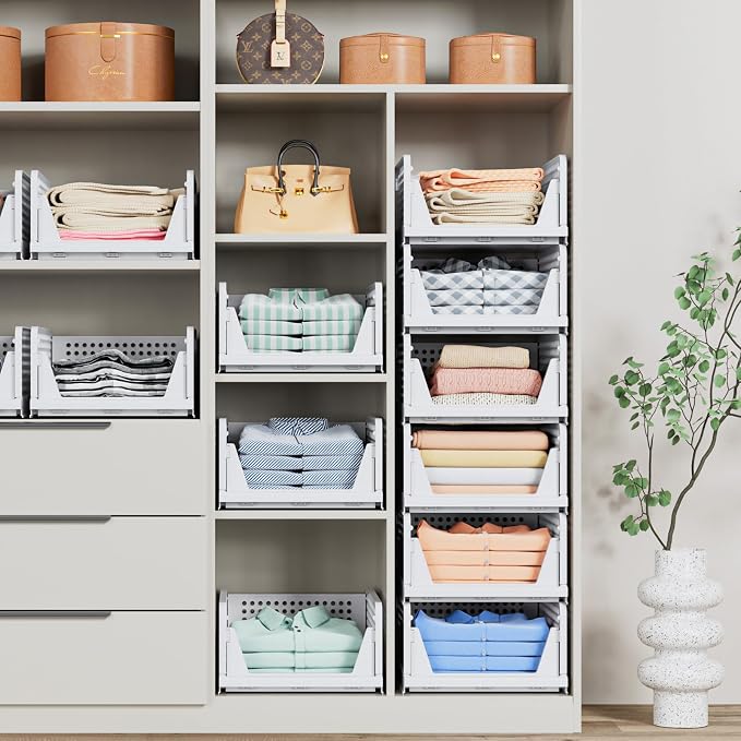 caktraie 4 Pack Stackable Closet Storage Basket - Image 2
