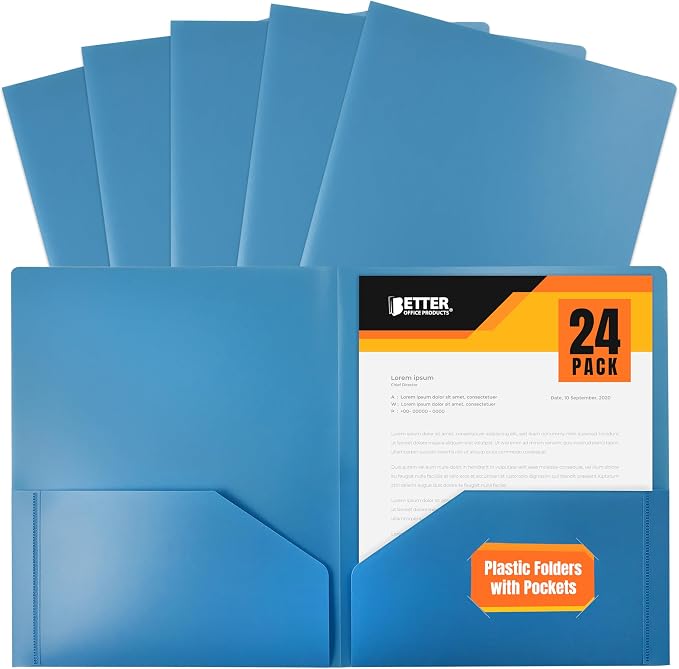Better Office Products Heavyweight Light Blue Plastic 2 Pocket Portfolio Folder by BetterOfficeProducts