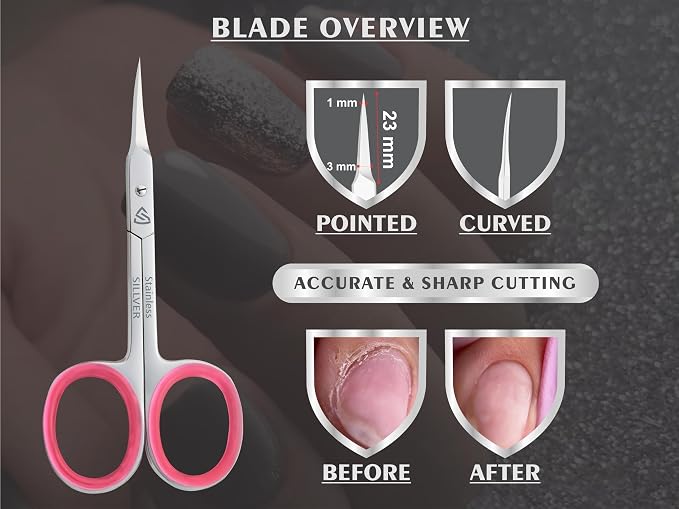 SILLVER Cuticle Scissors Extra Fine Curved, Super Slim Small Scissors - Image 5