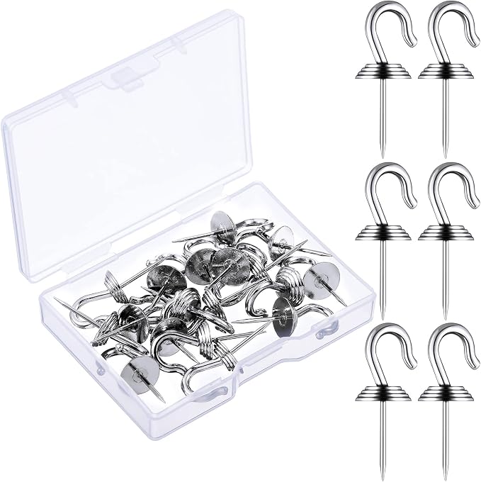 Hotop 30 Pieces Push Pin Wall Hooks Metal Thumb Tack Hangers Iron Alloy Nail by HOTOP
