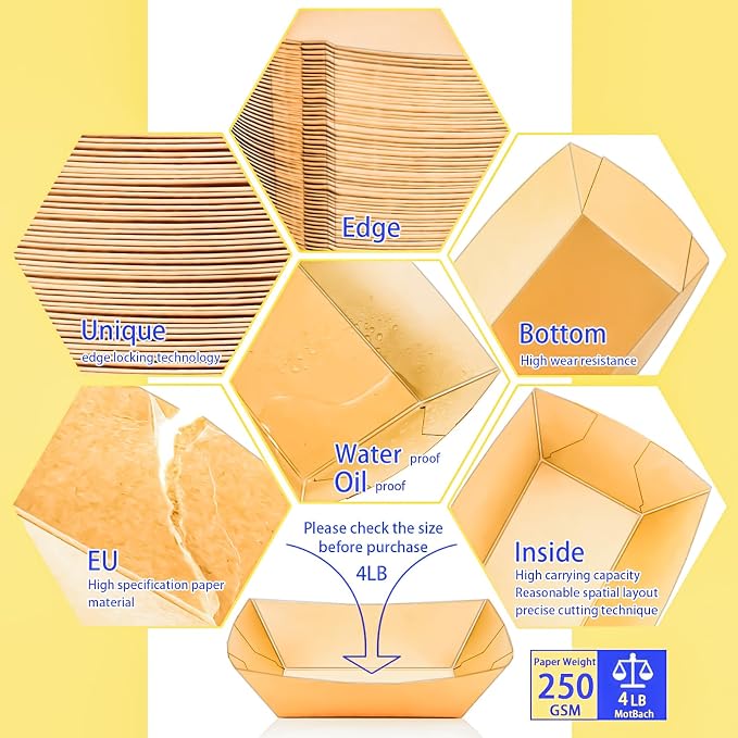 50 Pack 4LB Paper Food Boat Trays Disposable Paper Boat Containers, Heavy Duty - Image 3