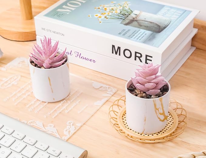 Der Rose Set of 2 Succulents Plants Artificial Mini Fake Succulents Plants - Image 2