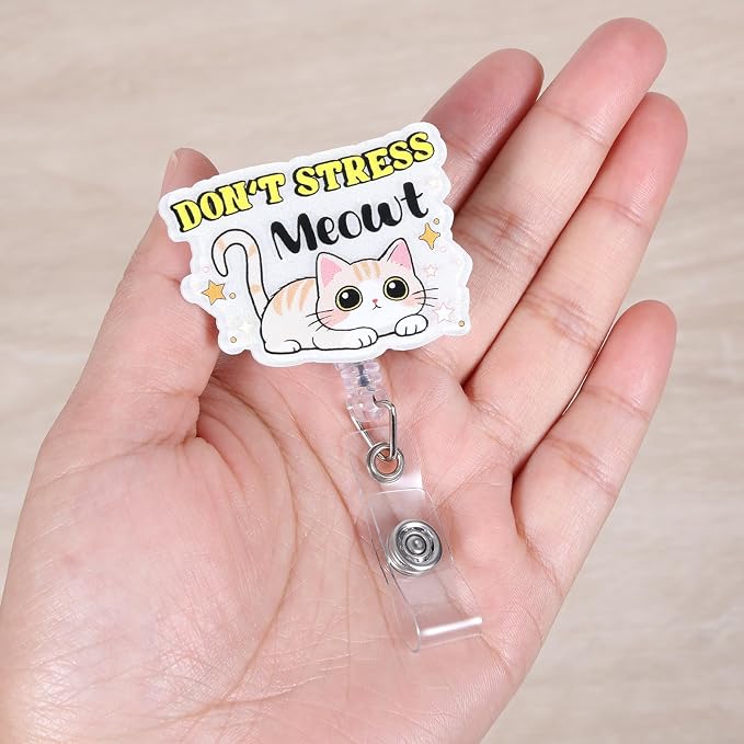 Don't Stress Meowt Funny Nurse Badge Reel, Cute Retractable ID Pediatric Badge - Image 4