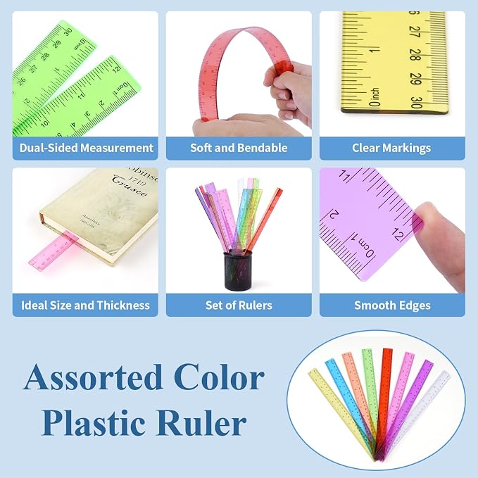 16 Pack Assorted Color Clear Rulers 12 inch, Plastic Ruler Bulks - Image 3