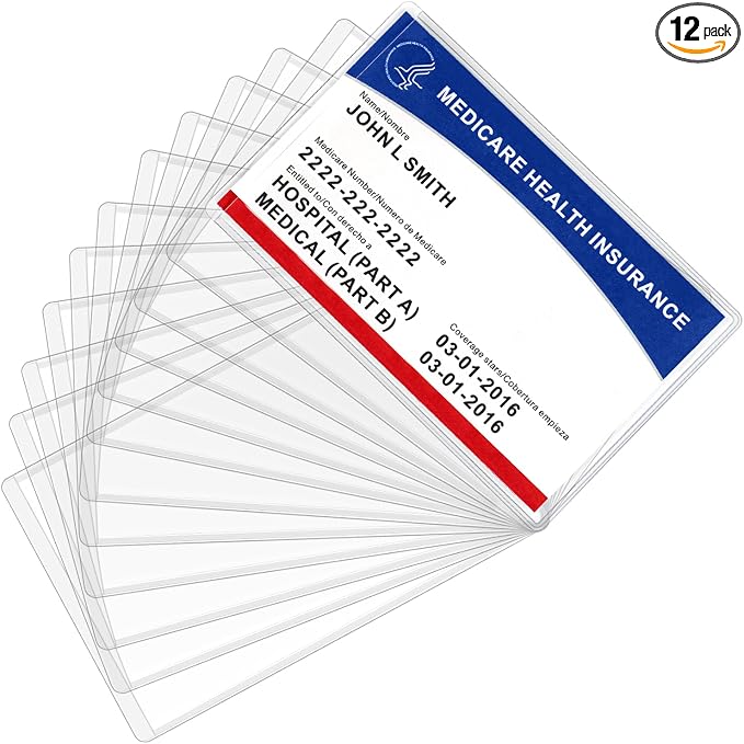 MaxGear Medicare Card Protector Sleeves, 12 Pack | 12 Mil Thickness, by MaxGear