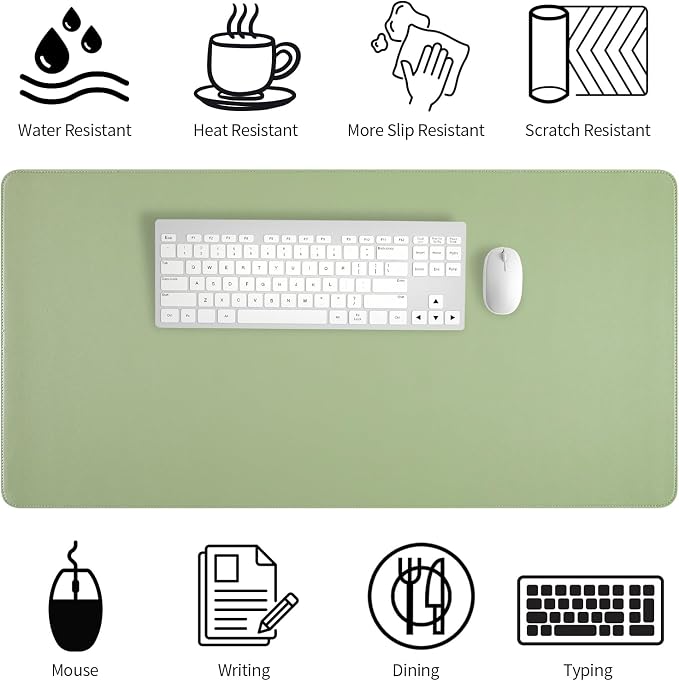 Light Green Desk Mat with Stitched Edges, Large Mouse Pad, Non-Slip Desk - Image 4