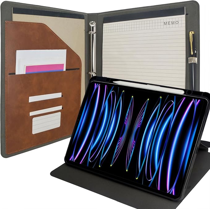 3 Ring Portfolio with iPad Holder, Business Padfolio with Clipboard & Rotating by EPADFOLIOS