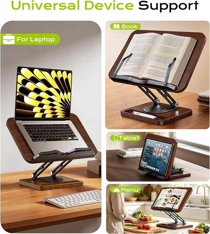 Book Stand for Reading, 360° Rotating Hands Free Book Holder - Image 3
