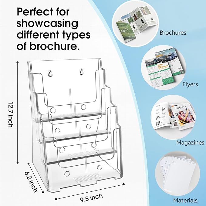 MaxGear 4 Tier Brochure Holder, 8.5 x 11, Removable Divider, 4 Pack | Clear - Image 2