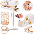Rose Gold Marble Desk Accessories, Office Supplies Set Stapler Staple Remover by Famassi